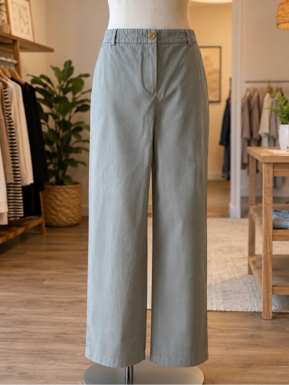 Talbots Cotton olive green chino straight leg pants flap pocket size 8